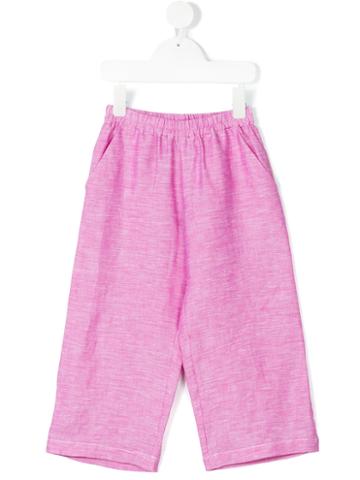 Little Bear - Wide Leg Trousers - Kids - Linen/flax - 2 Yrs, Pink/purple