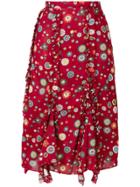 Romeo Gigli Vintage Floral Print Ruffled Skirt - Black