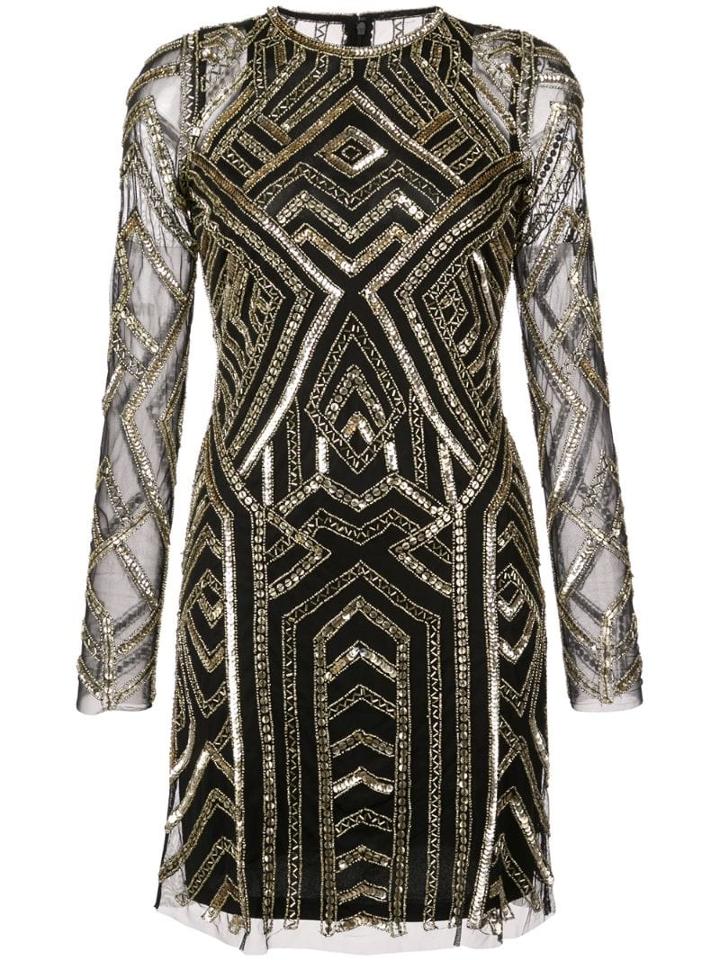 Aidan Mattox Geometric Sequined Mini Dress - Black