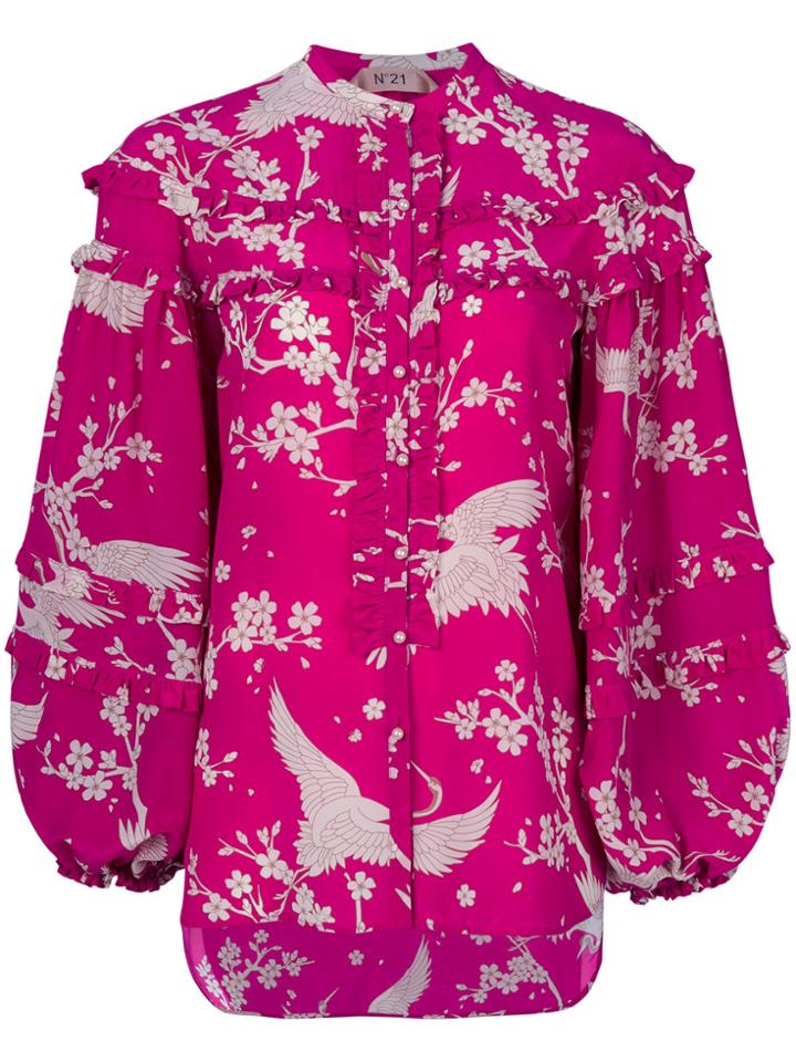 No21 Balloon Sleeve Printed Blouse - Pink & Purple