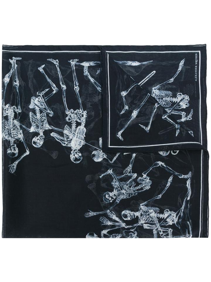 Alexander Mcqueen Skeleton Print Scarf - Black