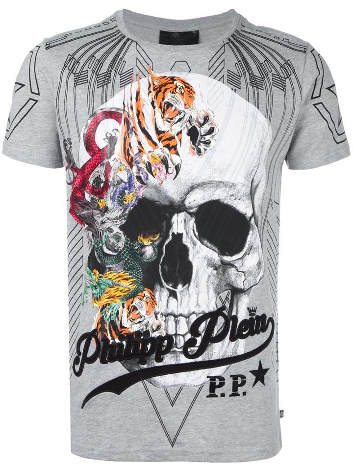 Philipp Plein 'animals Skull' T-shirt, Men's, Size: Large, Grey, Cotton