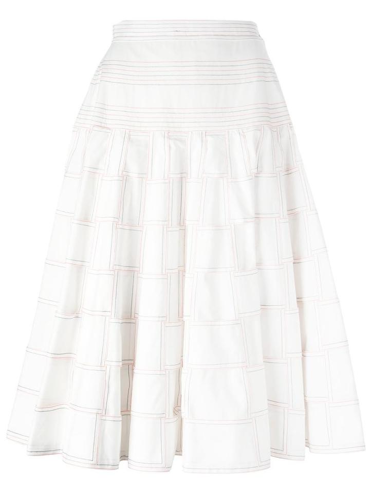 Thom Browne Flared Patchwork Skirt, Women's, Size: 42, White, Cotton
