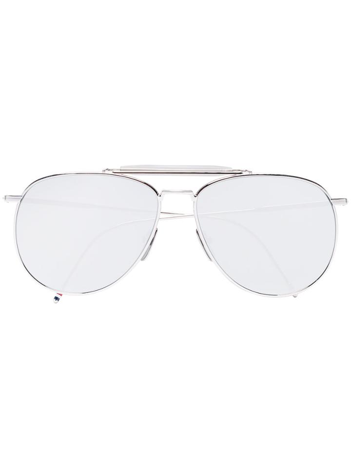 Thom Browne Eyewear Metallic Silver Aviator Mirror Sunglasses