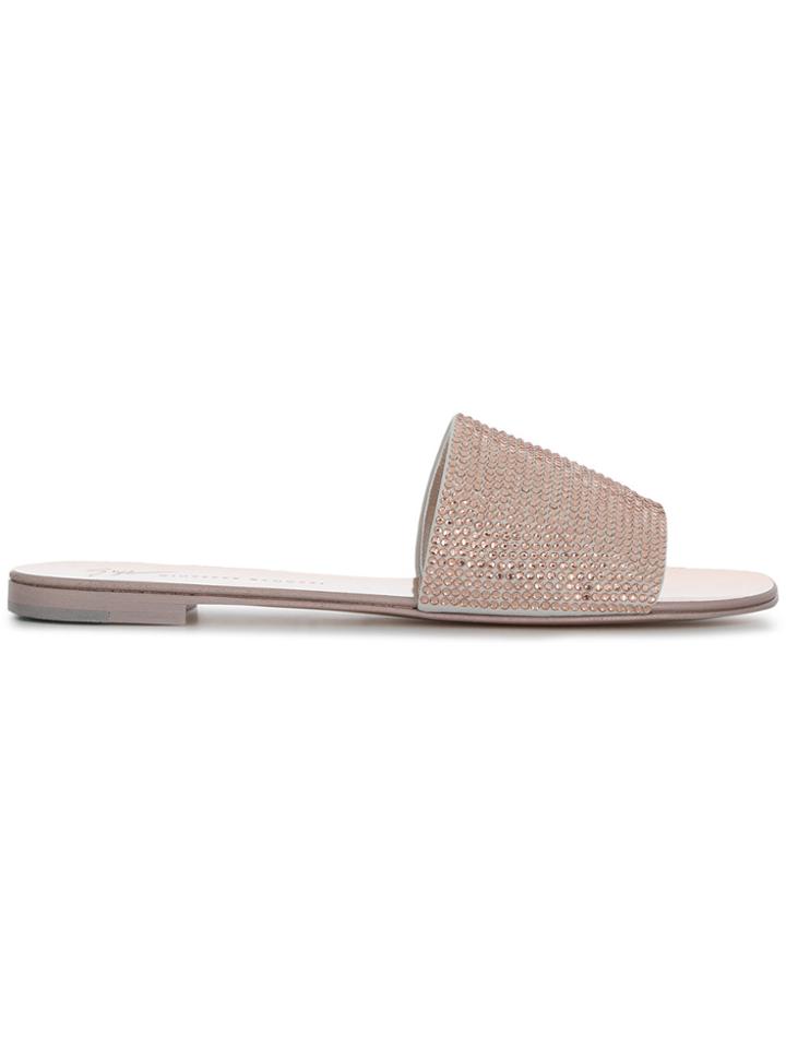 Giuseppe Zanotti Design Swarovski Embellished Slides - Metallic