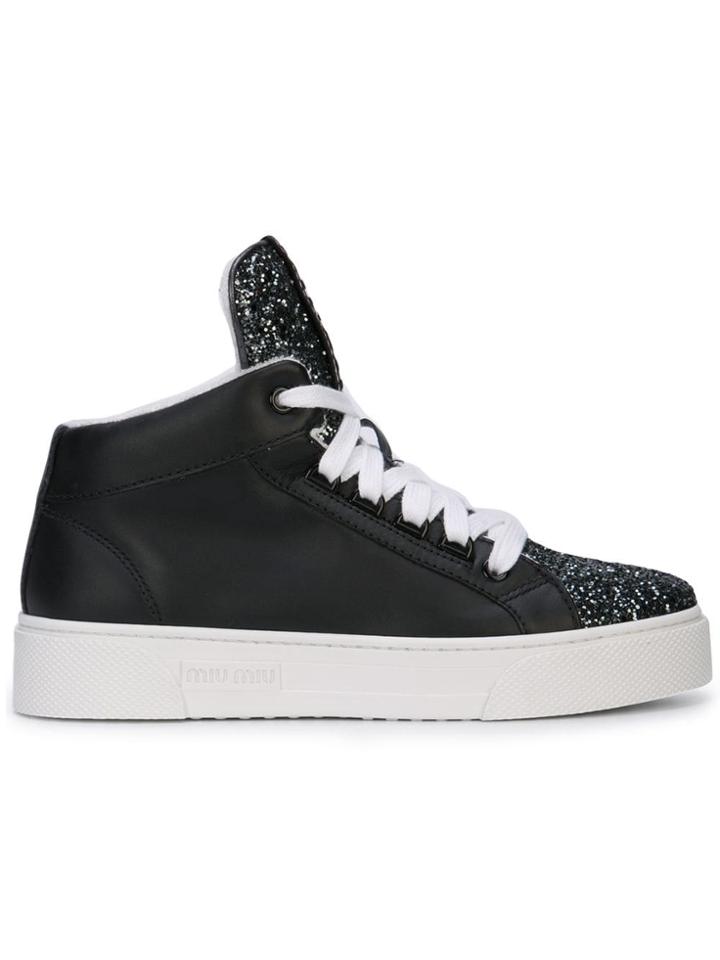Miu Miu Glitter Hi-top Sneakers - Black