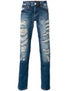 Philipp Plein Light-wash Distressed Jeans, Men's, Size: 31, Blue, Cotton/viscose/polyurethane