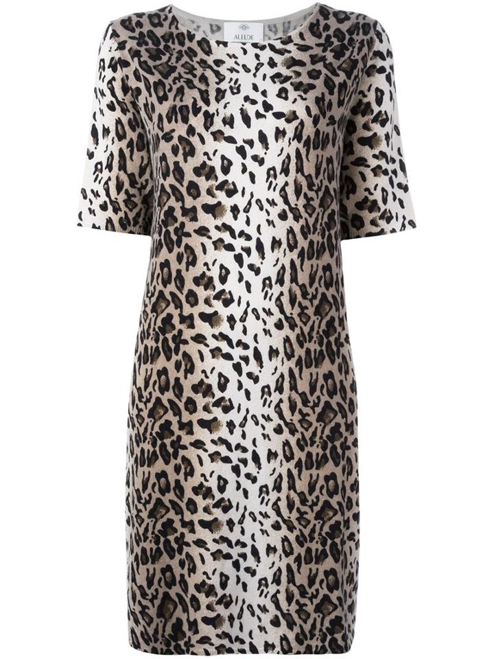 Allude Leopard Print Shift Dress, Women's, Size: Large, Nude/neutrals, Cashmere/virgin Wool