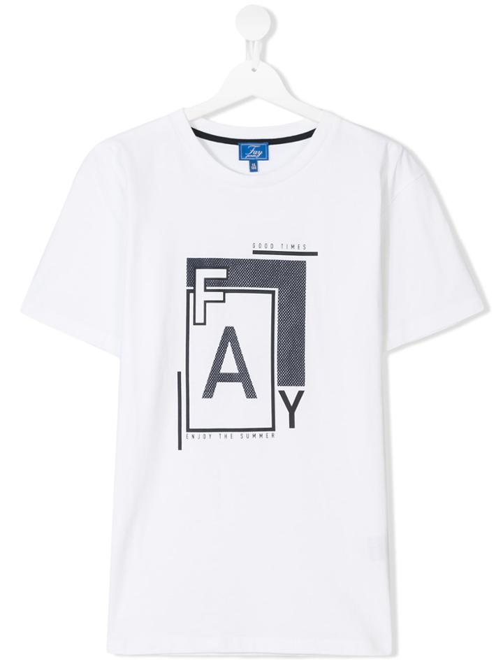 Fay Kids Teen Brand Print T-shirt - White