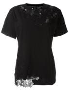 Ermanno Scervino Embroidered Detail T-shirt, Women's, Size: 42, Black, Cotton/spandex/elastane/polyamide/viscose