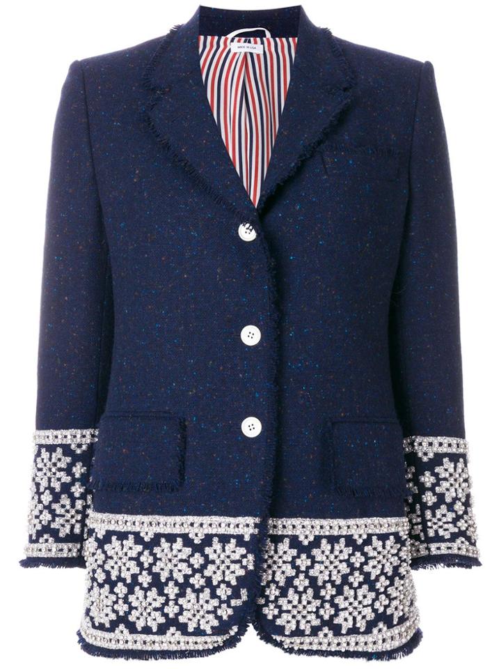 Thom Browne Pearl And Crystal Fair Isle Embroidery Sport Coat In Wool