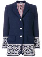 Thom Browne Pearl And Crystal Fair Isle Embroidery Sport Coat In Wool
