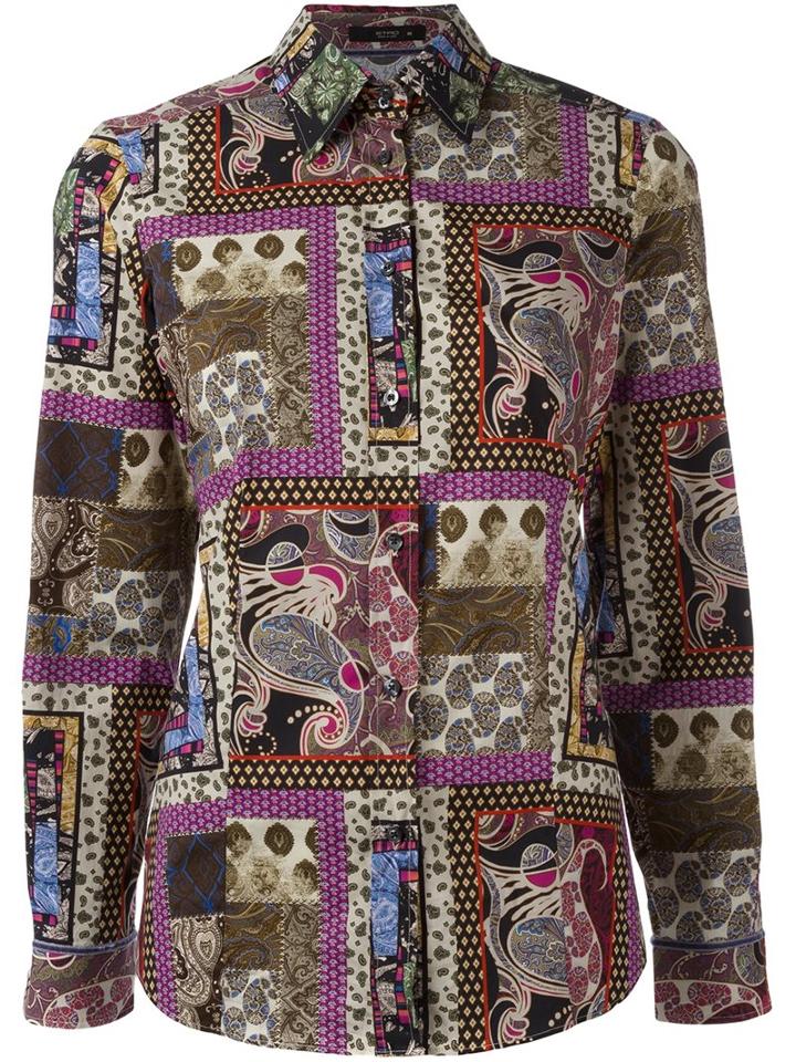 Etro Patchwork Print Shirt, Women's, Size: 44, Cotton/spandex/elastane