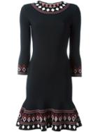 Alexander Mcqueen Jacquard Flared Dress, Women's, Size: Medium, Black, Polyamide/polyester/spandex/elastane/viscose