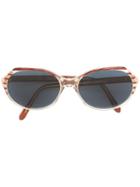Yves Saint Laurent Vintage Striped Oval Frame Sunglasses, Women's, Red