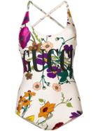 Gucci Floral Logo Print One-piece Swimsuit - White