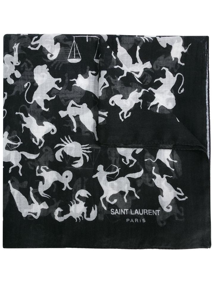 Saint Laurent Horoscope Print Scarf, Women's, Black, Silk/cashmere