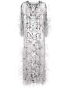 Marchesa Feather Fringe Gown - Grey