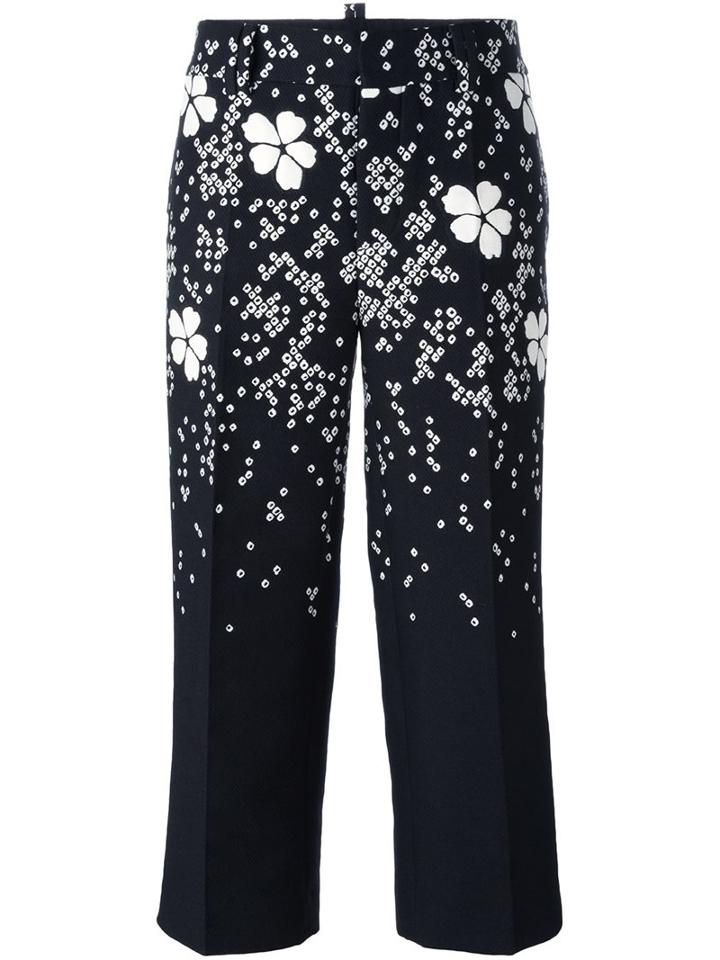 Dsquared2 Floral Blossom Cropped Trousers, Women's, Size: 42, Black, Silk/cotton/polyamide/viscose