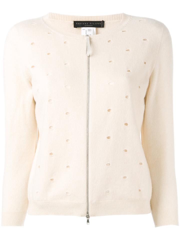 Fabiana Filippi Cashmere Zip Front Cardigan - Nude & Neutrals