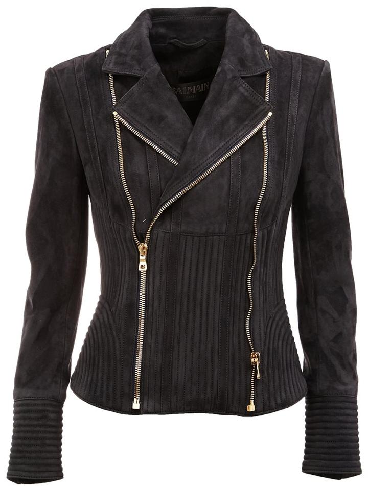 Balmain Ribbed Accent Biker Jacket