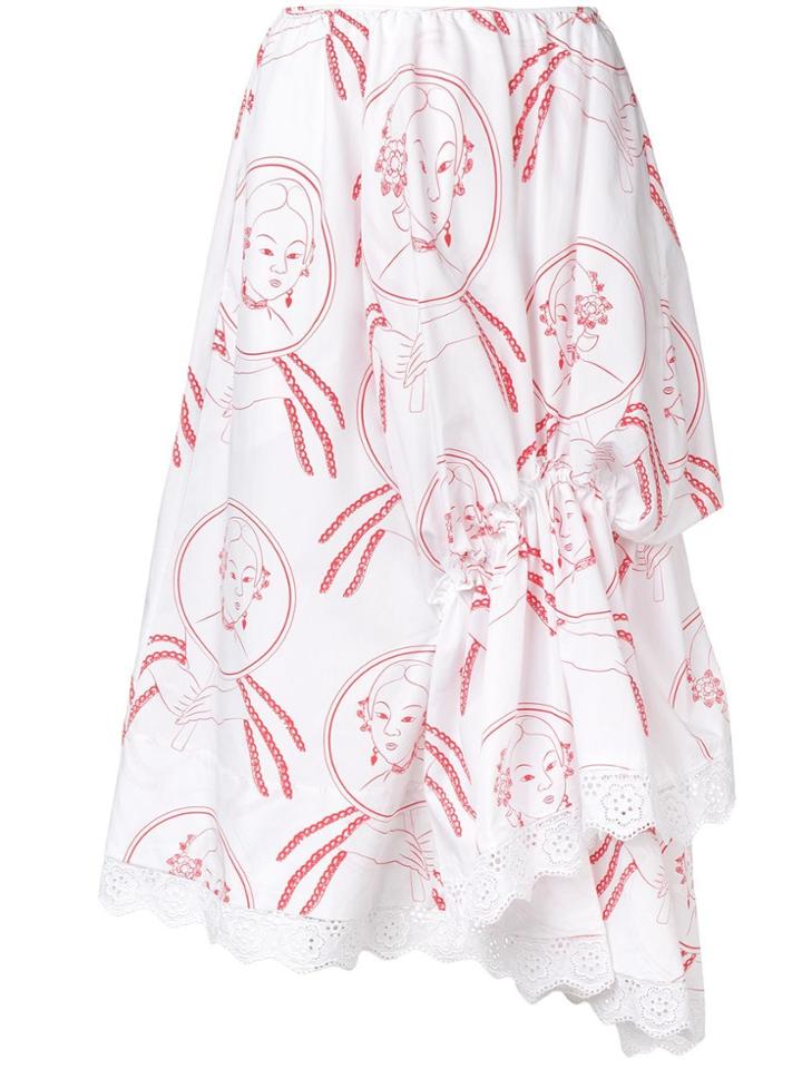 Simone Rocha Portrait Print Drape Skirt - White
