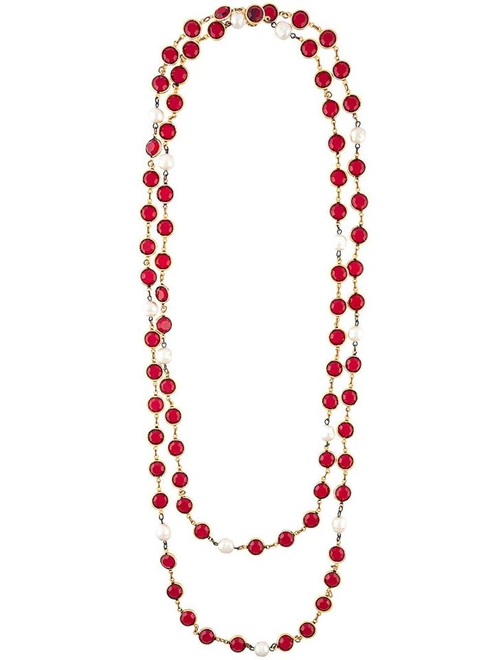 Chanel Vintage Double Strand Gripoix Necklace, Women's, Red