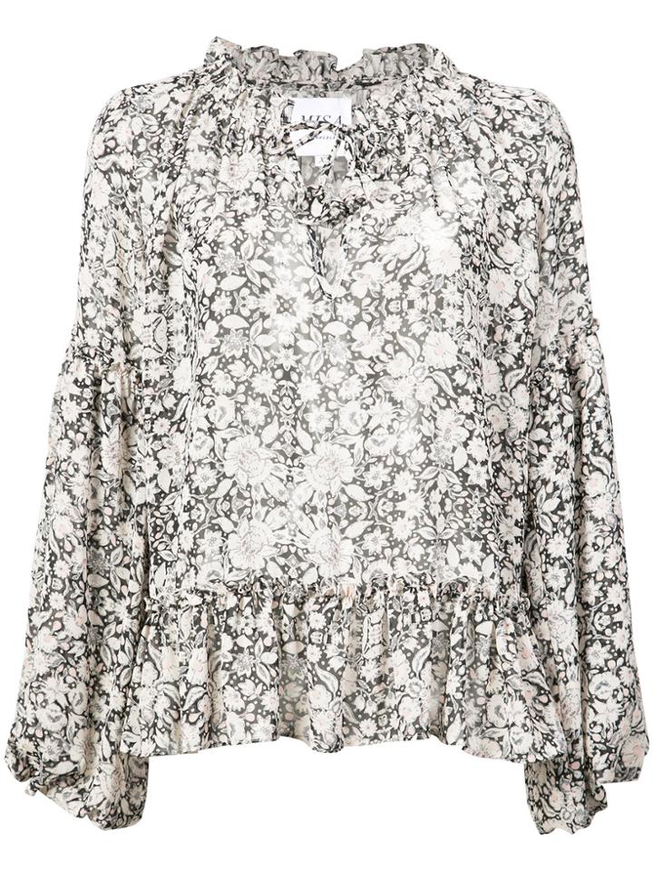 Misa Los Angeles Floral Print Ruffle Trim Blouse - White