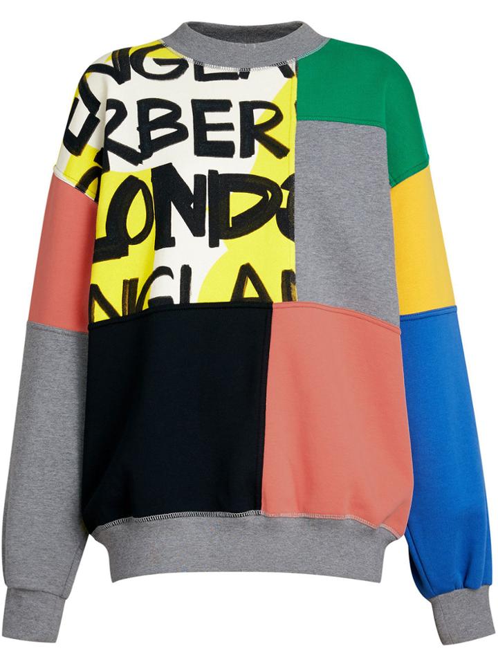 Burberry Graffiti Print Panel Cotton Blend Sweatshirt - Multicolour