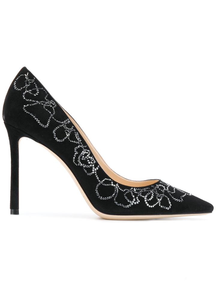 Jimmy Choo Romy 100 Crystal Floral Pumps - Black