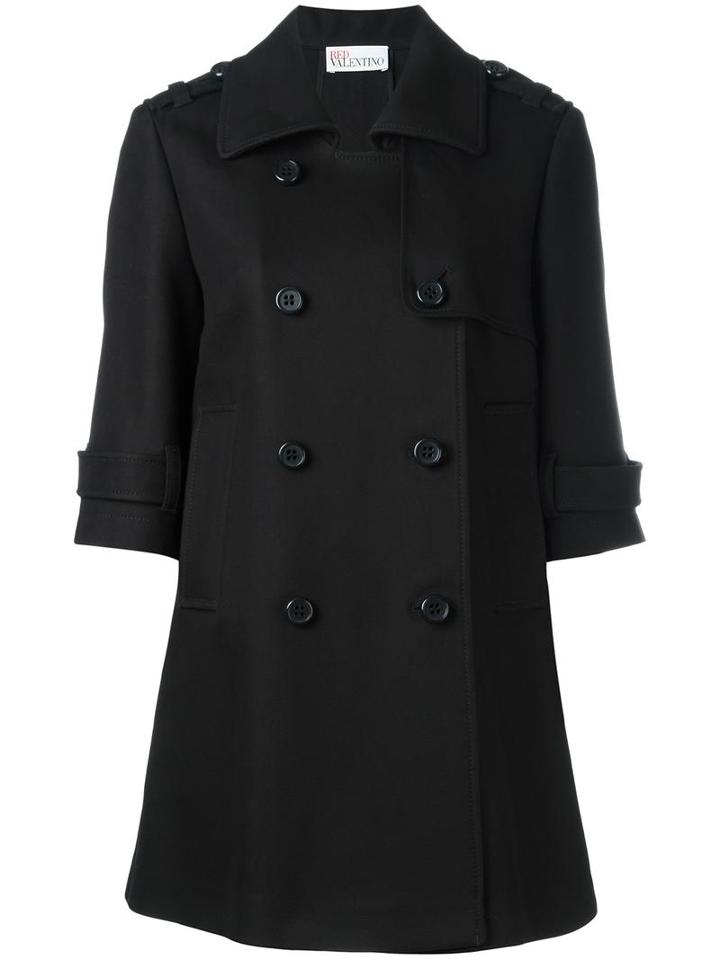 Red Valentino Three-quarters Sleeve Double-breasted Coat, Women's, Size: 38, Black, Cotton/acetate/polyester