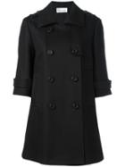 Red Valentino Three-quarters Sleeve Double-breasted Coat, Women's, Size: 38, Black, Cotton/acetate/polyester