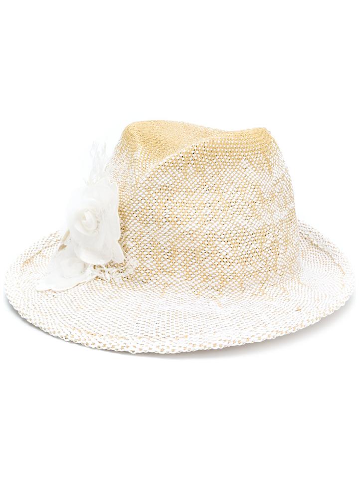 Misa Harada Flower Embellished Hat - White
