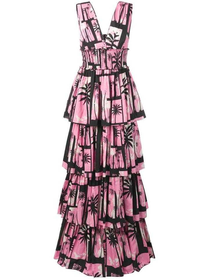 Fausto Puglisi Tropical Print Tiered Dress - Pink