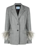 Prada Ostrich Feather Cuff Jacket - Grey