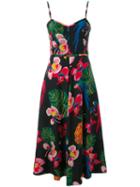 Valentino Tropical Print Midi Dress, Women's, Size: 44, Black, Silk