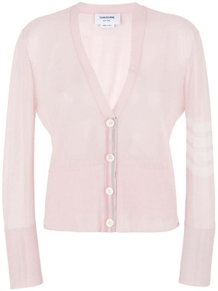 Thom Browne Sheer Classic V-neck Cardigan With 4-bar Stripe In Silk