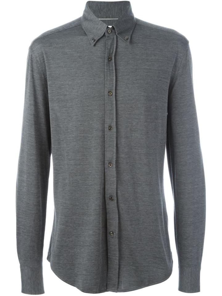 Brunello Cucinelli Button Collar Shirt, Men's, Size: Xxxl, Grey, Cotton/silk