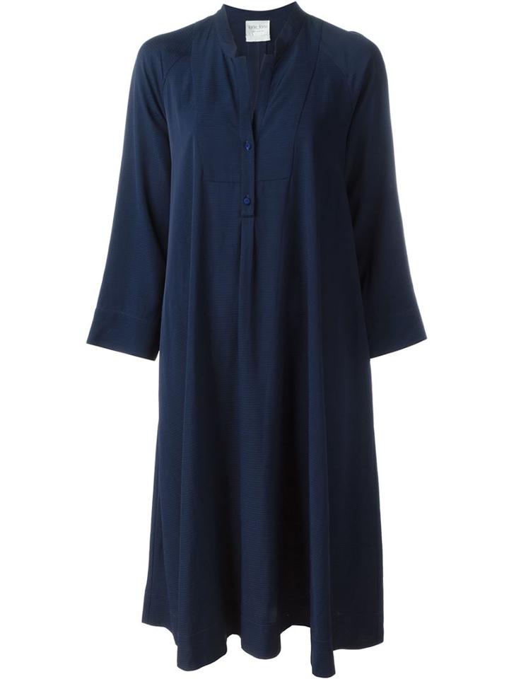 Forte Forte Wide Sleeve Mandarin Neck Shirt Dress, Women's, Size: Ii, Blue, Cotton/cupro/viscose