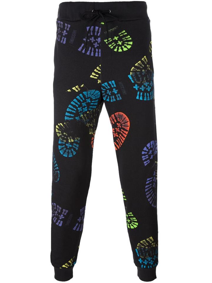 Moschino Boot Print Track Pants, Men's, Size: 48, Black, Cotton