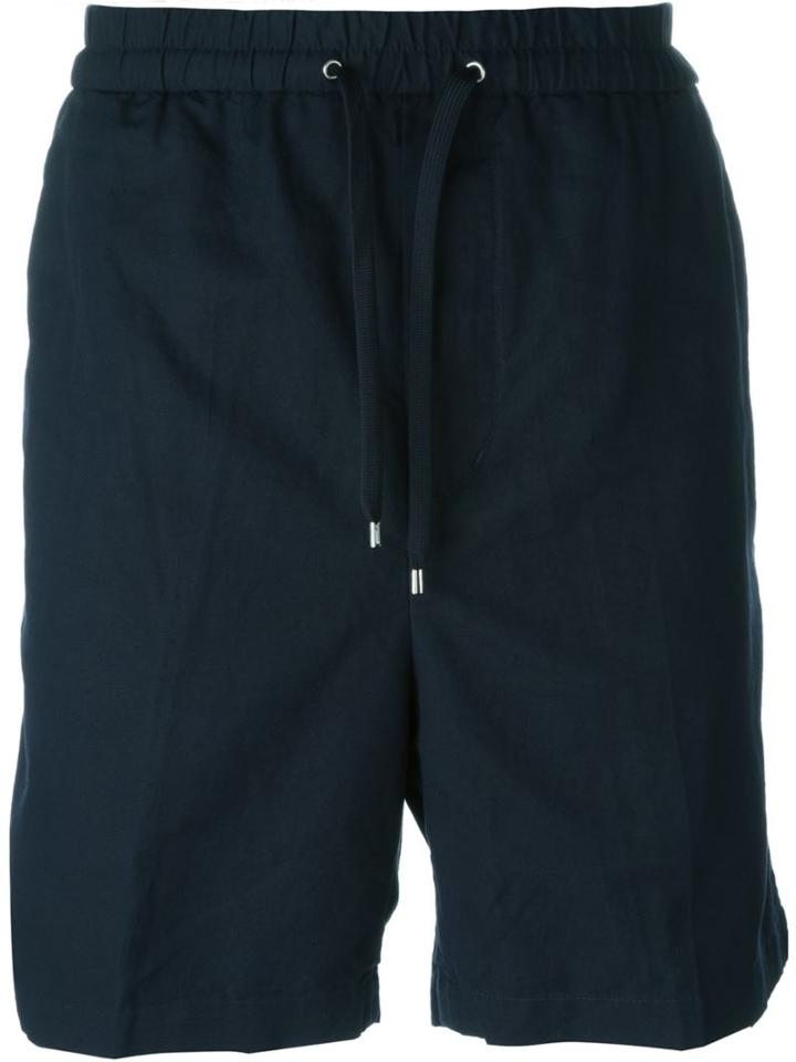 Emporio Armani Stripe Appliqué Bermuda Shorts, Men's, Size: 50, Blue, Cotton/linen/flax