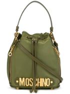 Moschino Logo Plaque Bucket Tote, Women's, Green, Nylon/leather