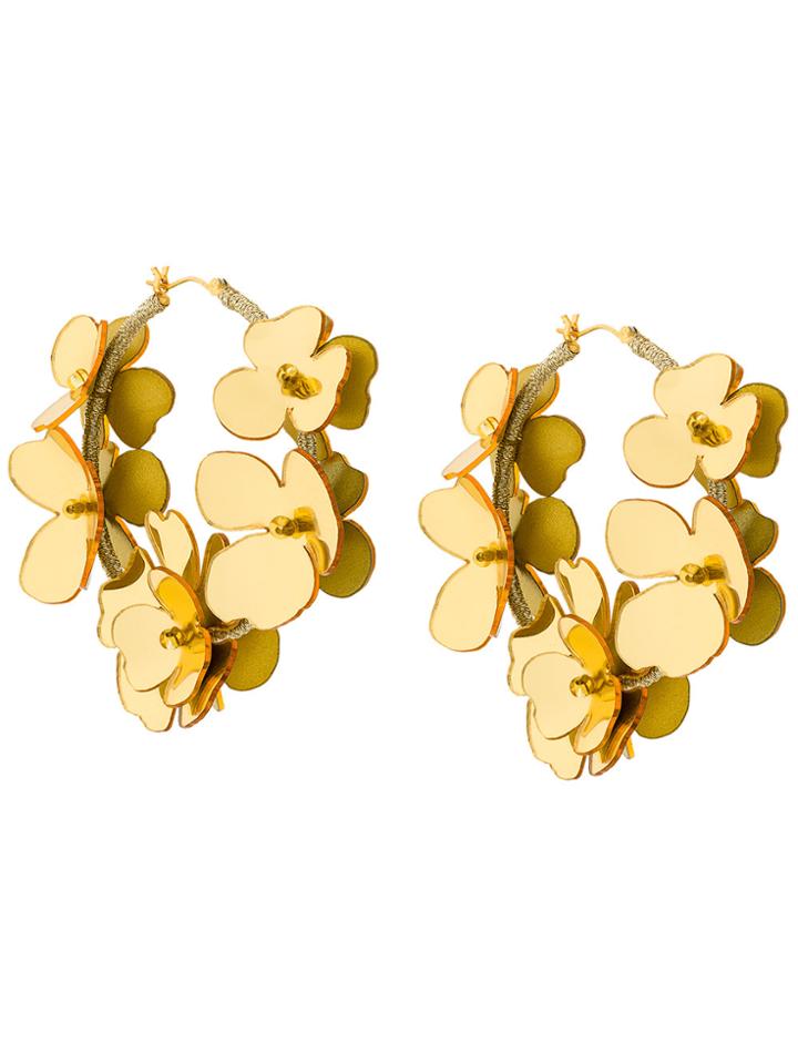 Oscar De La Renta Flower Embellished Hoop Earrings - Metallic