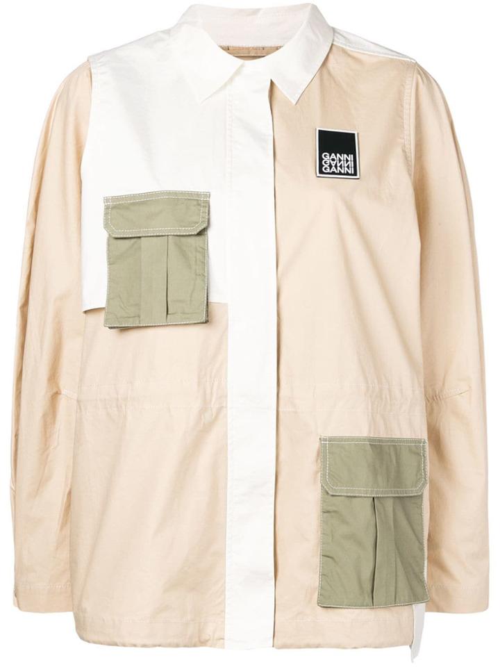 Ganni Logo Patch Shirt Jacket - Neutrals
