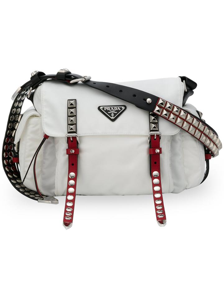 Prada Studded Vela Bag - White