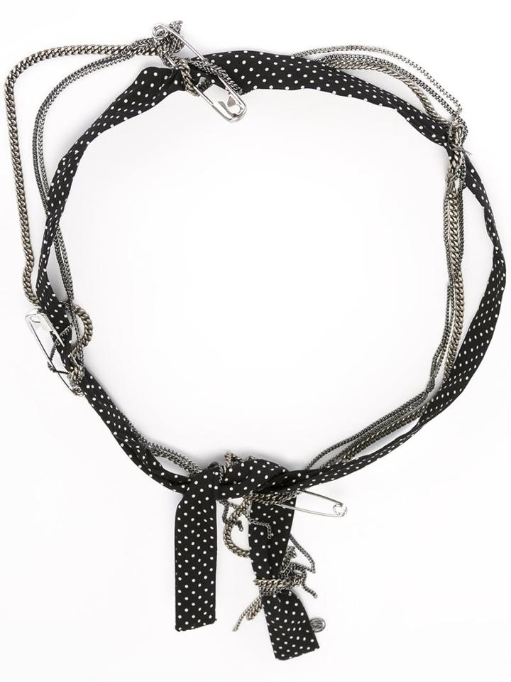 Maison Michel Polka Dot And Chain Headband, Women's, Black, Cotton/metal
