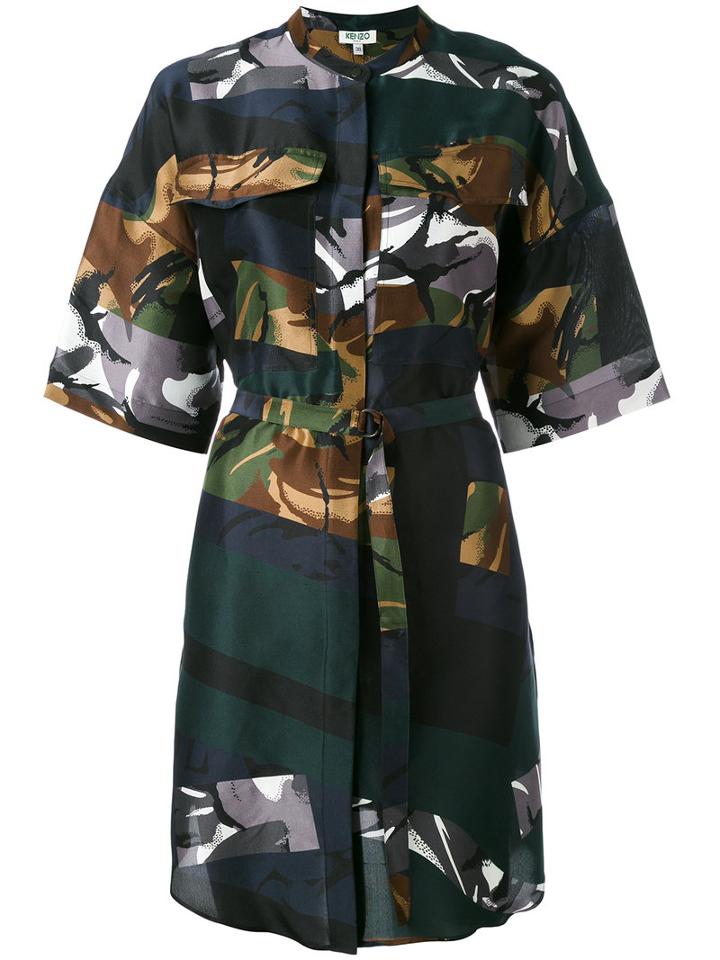 Kenzo - Broken Camo Shirt Dress - Women - Silk/polyester - 40, Green, Silk/polyester
