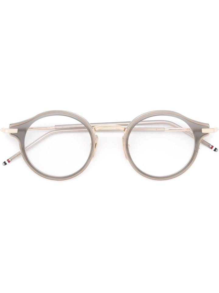 Thom Browne Round Frame Glasses, Grey, Acetate/12kt Gold