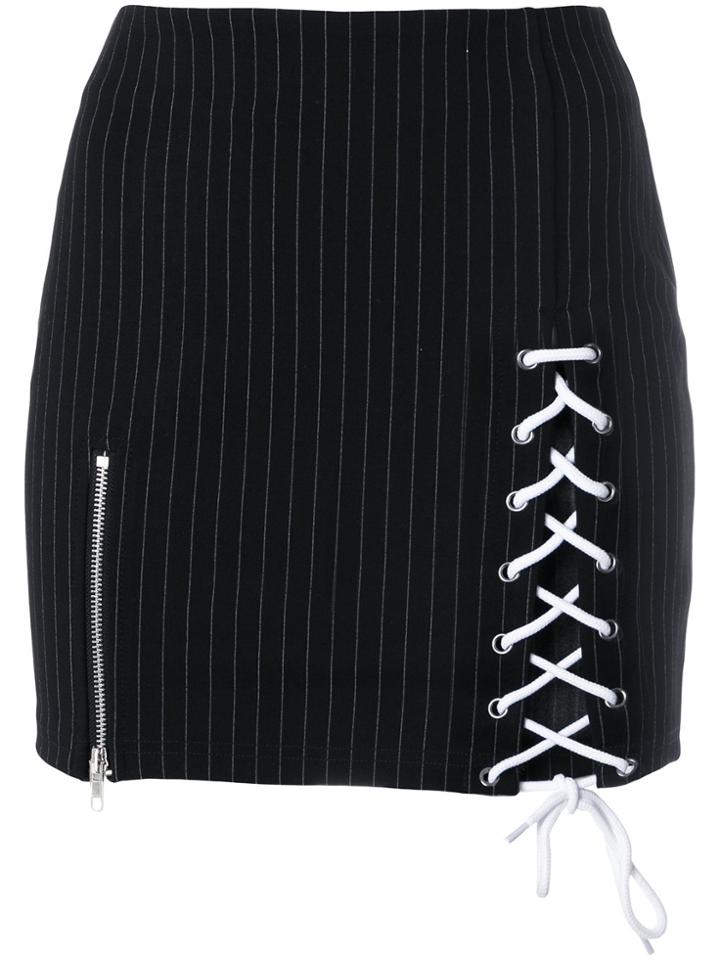 Danielle Guizio Pinstripe Lace Up Skirt - Black