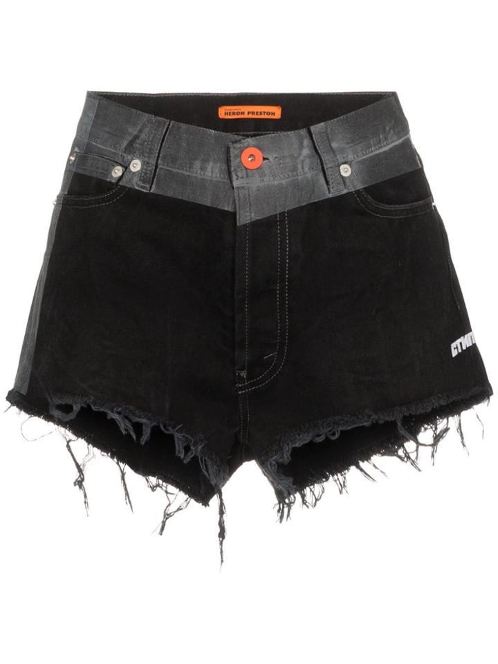 Heron Preston Contrast-waistband Denim Shorts - Black